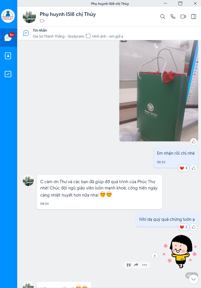 Ảnh chụp tin nhắn với phụ huynh bạn Phúc và Thư