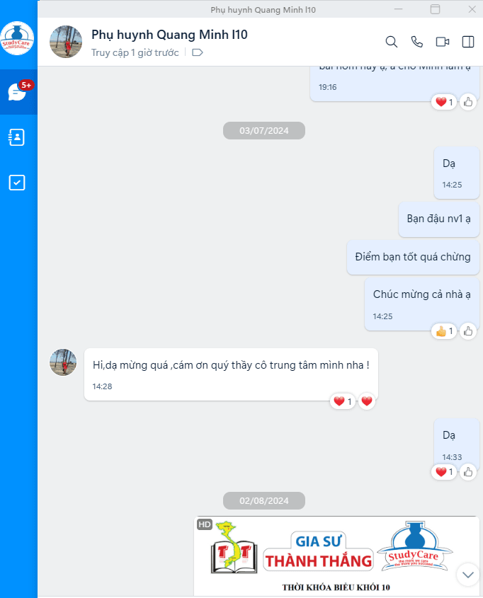 Ảnh chụp tin nhắn với phụ huynh bạn Minh