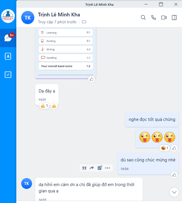 Ảnh chụp tin nhắn với phụ huynh bạn Kha